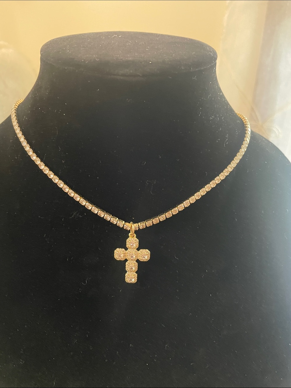 Erimish Gold Crystal Cross Necklace